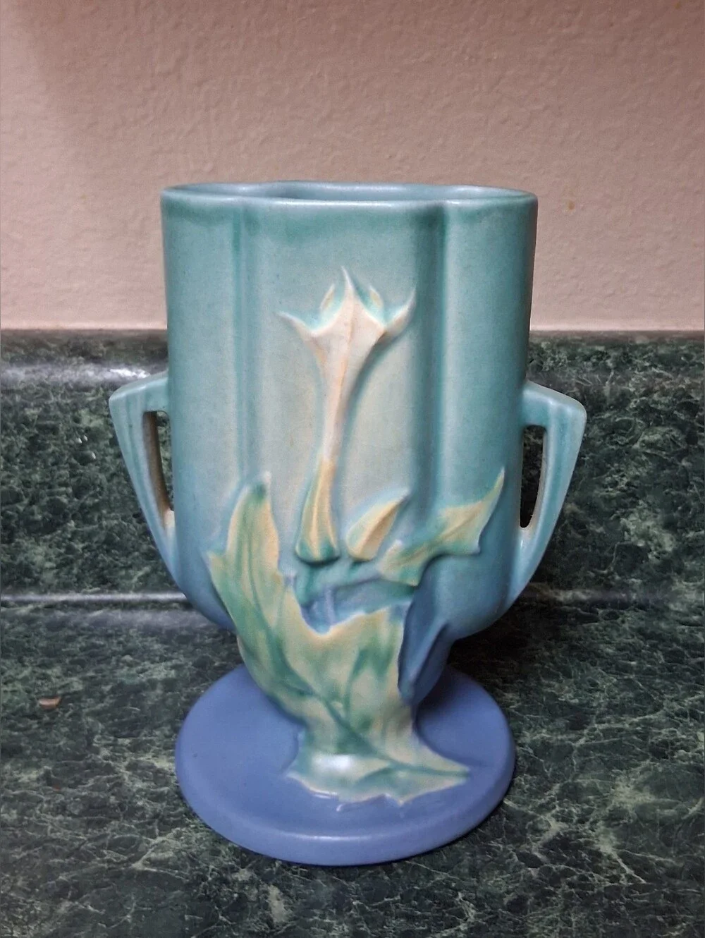 Vintage Roseville Pottery Blue Thornapple - 812 - Art Deco Vase 6.25